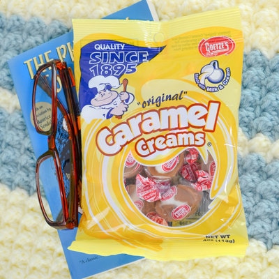 Caramel Creams bag and reading book
