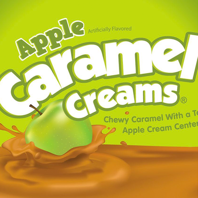 Apple dipped in caramel with Caramel Creams 